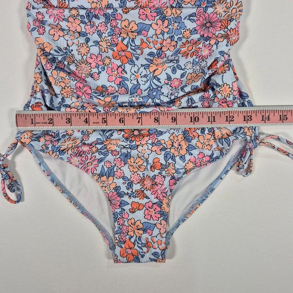Floral Ribbed One Piece Swimsuit Sweetheart Neckline Side Tie Size Small‎ NWOT